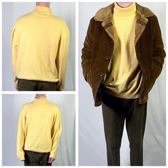 Vintage Brooks Brothers Yellow Gold Pullover Turtleneck Cashmere Sweater Large - Picture 3 of 10